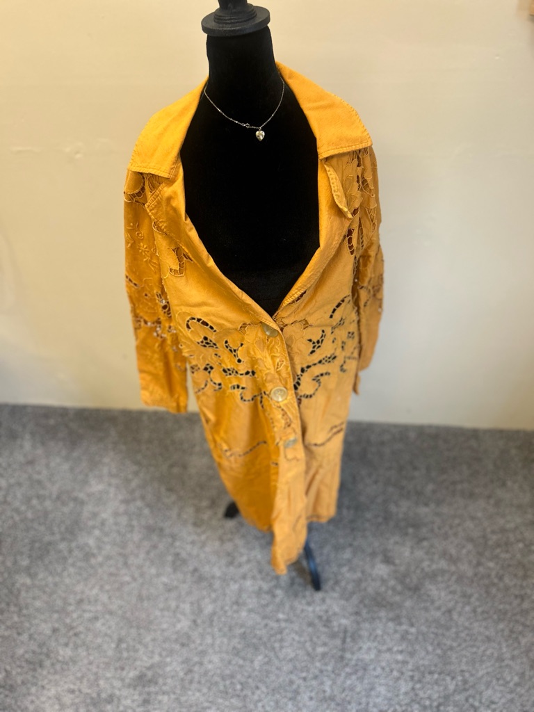 Free People Susana Mustard Yellow Cutout Festival Statement Duster Large Boho